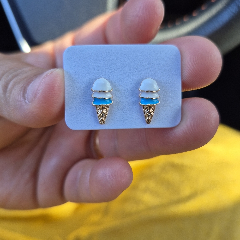 Gold and Blue Two-Tone Earrings with Decorative Accents